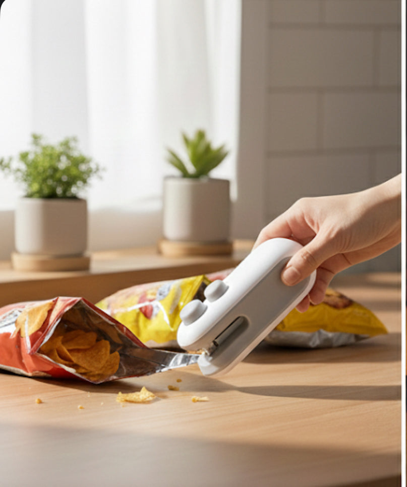 Portable Mini Sealer, 2 in 1 Heat Sealer for Snacks, Home USB Rechargeable Sealer Vacuum Sealer, Snacks Plastic Bag Heat Sealer