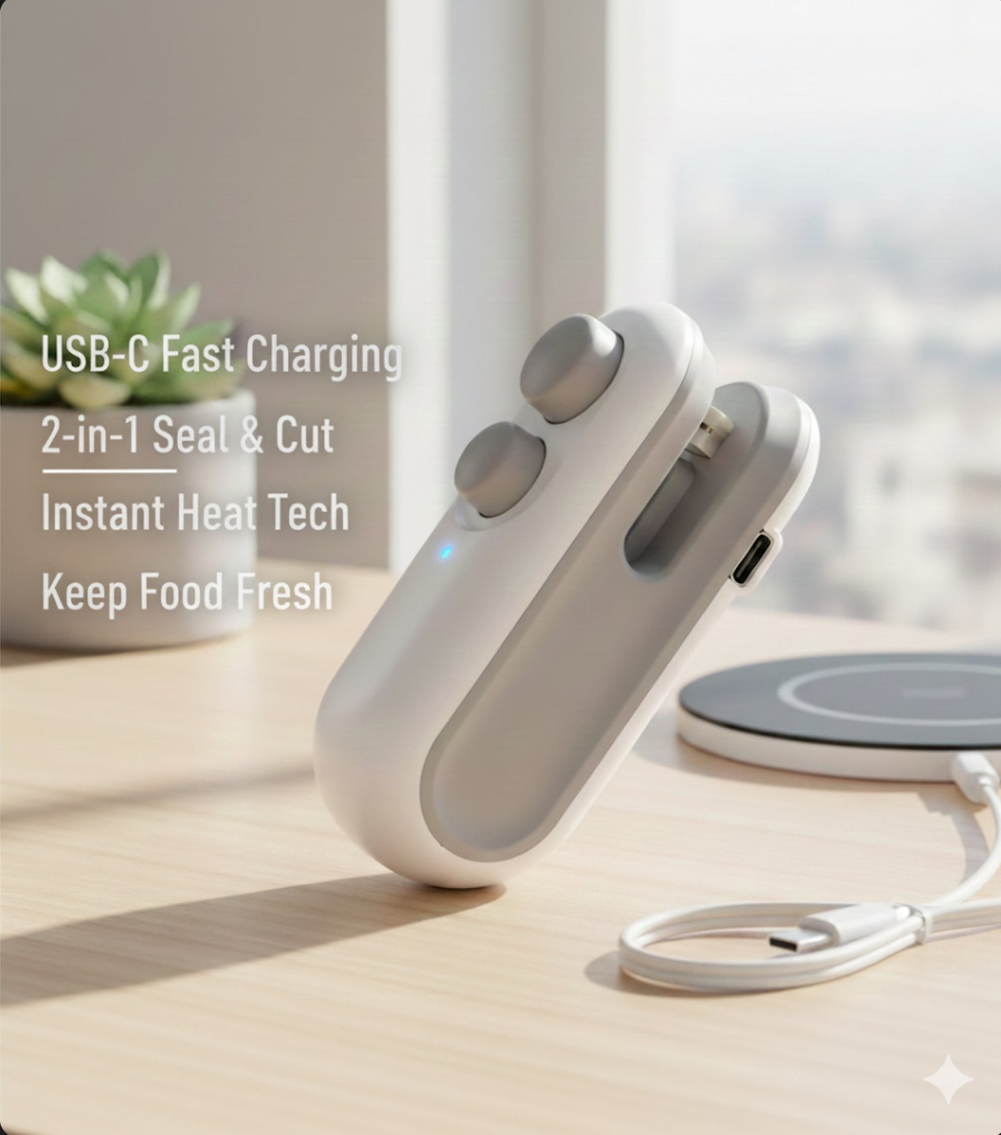 Portable Mini Sealer, 2 in 1 Heat Sealer for Snacks, Home USB Rechargeable Sealer Vacuum Sealer, Snacks Plastic Bag Heat Sealer