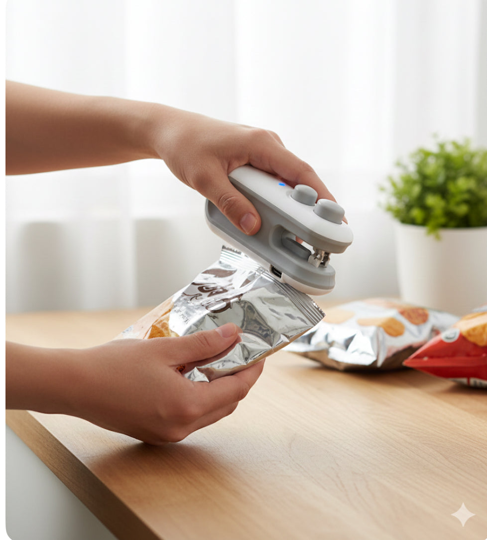 Portable Mini Sealer, 2 in 1 Heat Sealer for Snacks, Home USB Rechargeable Sealer Vacuum Sealer, Snacks Plastic Bag Heat Sealer